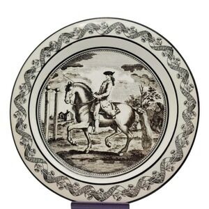 Mottahedeh Horse Plate Black White Equestrian Rider Italian Porcelain Decor Vtg